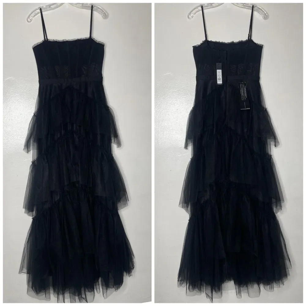 BCBGMAXAZRIA Size 12 Corset Tulle Tiered Oly Gown in Black (Blogger favorite) - Picture 2 of 10
